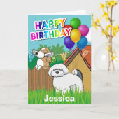 かわいい漫画の犬たち近所の誕生日 カード (黄色い花)