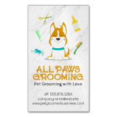 かわいい漫画の犬とグルーミングツール マグネット名刺 (正面縦)