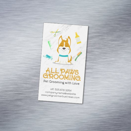 かわいい漫画の犬とグルーミングツール マグネット名刺 (インサイチュ)