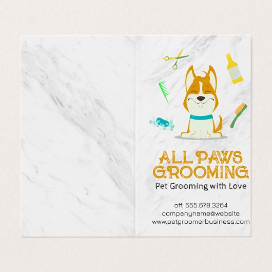 かわいい漫画の犬とグルーミングツール 名刺 (外部フラット)
