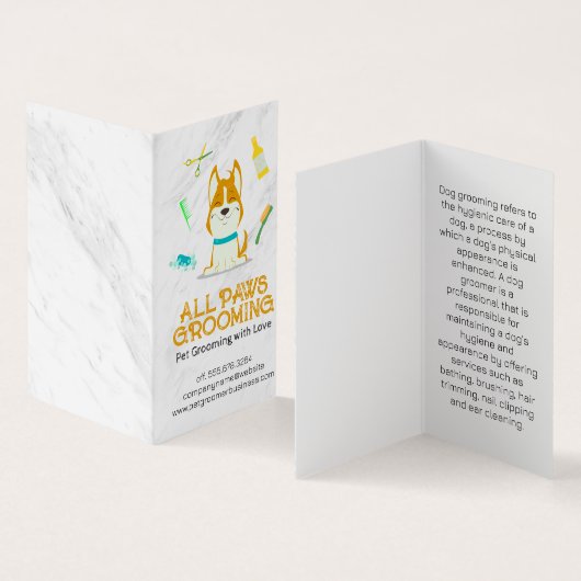 かわいい漫画の犬とグルーミングツール 名刺 (内部&外部)