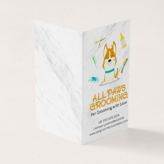 かわいい漫画の犬とグルーミングツール 名刺 (外部)
