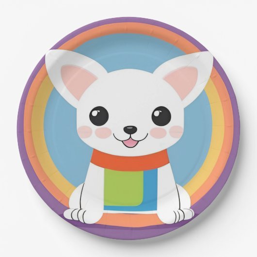 かわいい漫画の犬のイラストレーション ペーパープレート (正面)