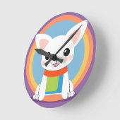 かわいい漫画の犬のイラストレーション ラウンド壁時計 (傾斜)