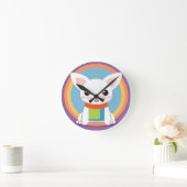 かわいい漫画の犬のイラストレーション ラウンド壁時計 (ホーム)