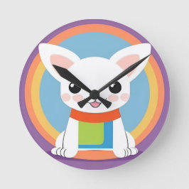 かわいい漫画の犬のイラストレーション ラウンド壁時計