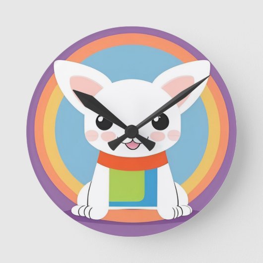 かわいい漫画の犬のイラストレーション ラウンド壁時計 (正面)