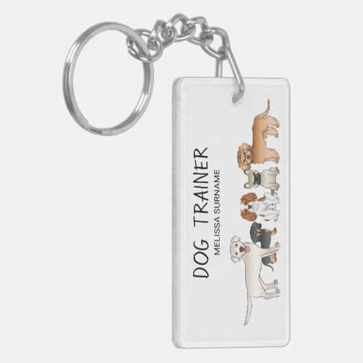 かわいい漫画の犬のイラストレーション – 犬のトレーナー キーホルダー (正面左)
