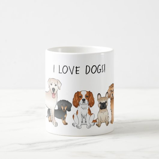 かわいい漫画の犬のイラストレーション – 私は犬を愛する コーヒーマグカップ (中央)