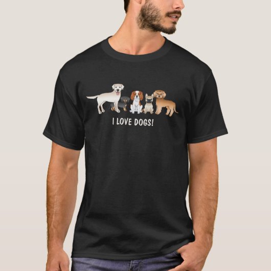 かわいい漫画の犬のイラストレーション – 私は犬を愛する Tシャツ (正面)