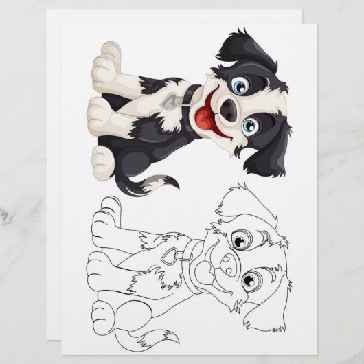 かわいい漫画の犬のカラーリングページ (正面/裏面)