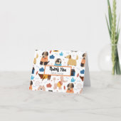 かわいい漫画の犬のテーマ誕生日パーティー サンキューカード (正面)