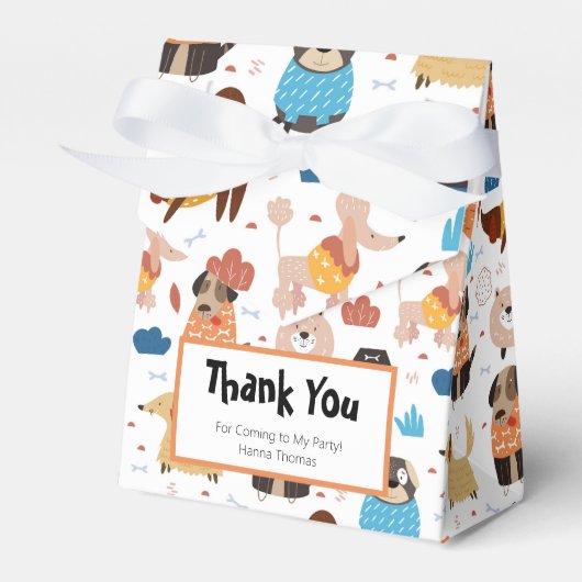 かわいい漫画の犬のテーマ誕生日パーティー フェイバーボックス (正面サイド)