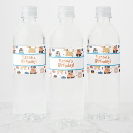 かわいい漫画の犬のテーマ誕生日パーティー ペットボトルラベル (ボトル)