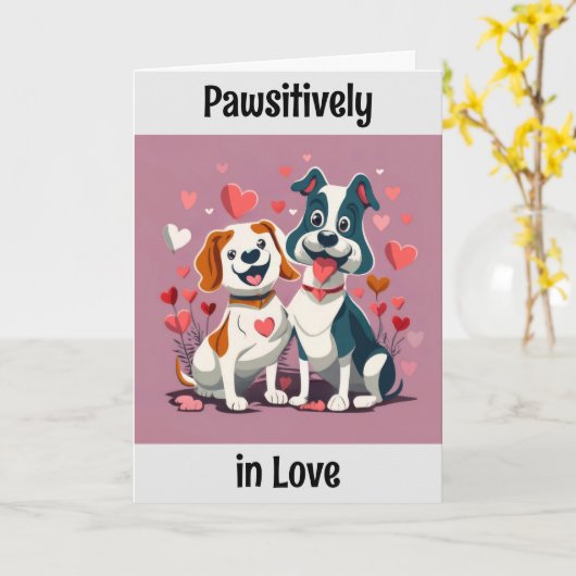 かわいい漫画の犬のバレンタインデー カード (黄色い花)