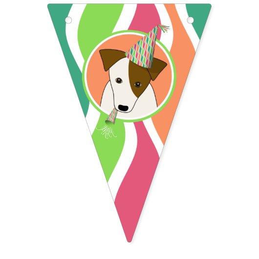 かわいい漫画の犬のパーティーハットの少女の誕生日 バンティングフラッグ (第2の旗)