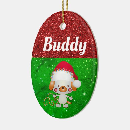 かわいい漫画の犬のペット名クリスマス セラミックオーナメント (左)