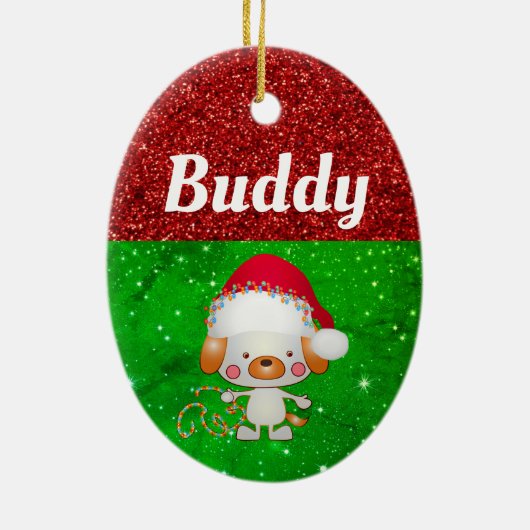 かわいい漫画の犬のペット名クリスマス セラミックオーナメント (裏面)