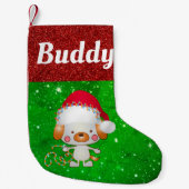 かわいい漫画の犬のペット名 スモールクリスマスストッキング (正面)