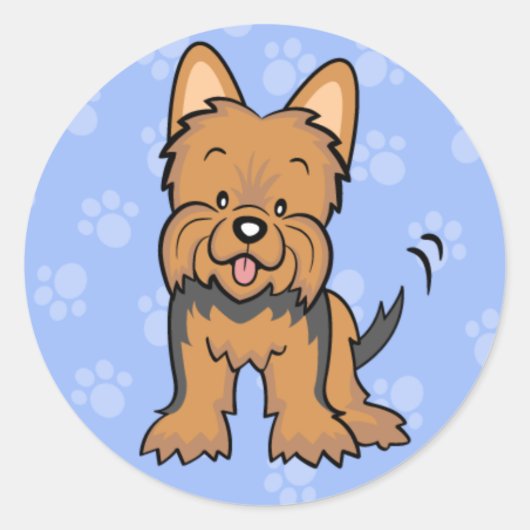 かわいい漫画の犬のヨークシャーテリアシール ラウンドシール (正面)