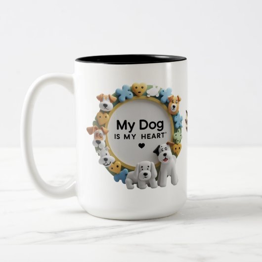 かわいい漫画の犬の二音マグカップ(15oz) ツートーンマグカップ (左)