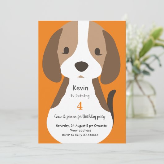かわいい漫画の犬の子供の誕生日パーティの招待状 招待状 (スタンド正面)