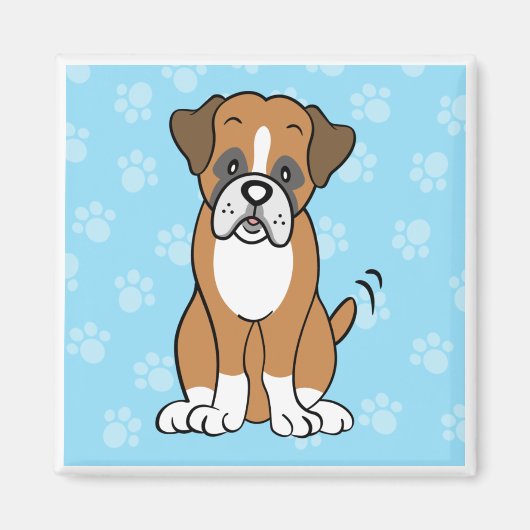 かわいい漫画の犬ボクサー四角い磁石 マグネット (正面)
