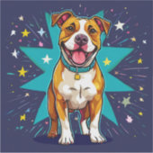 かわいい漫画の犬 シール (正面)