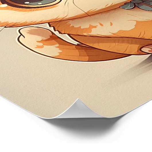 かわいい漫画の猫が座ってカメラを見ている ポスター (角)