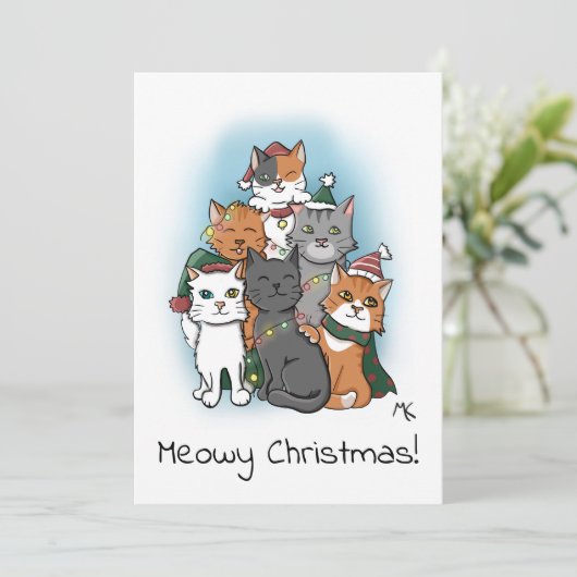 かわいい漫画の猫たちのグループ写真 シーズンカード (スタンド正面)