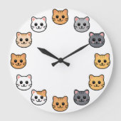 かわいい漫画の猫の顔の壁時計 キュートなネコのデザイン ラージ壁時計 (正面)