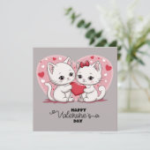 かわいい漫画の猫好きのハート バレンタインデー シーズンカード (スタンド正面)