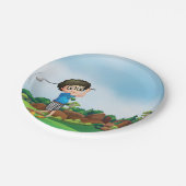 かわいい漫画の男の子ゴルフおもしろいゴルフ恋人デザイン ペーパープレート (アングル)