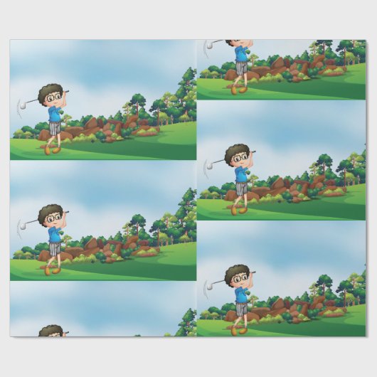 かわいい漫画の男の子ゴルフおもしろいゴルフ恋人デザイン ラッピングペーパー (フラット)