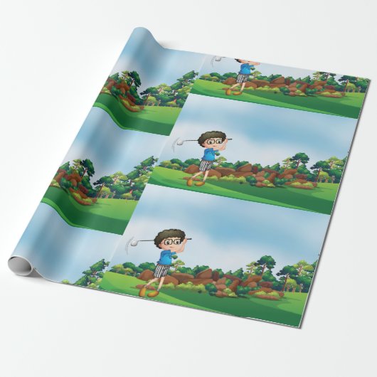 かわいい漫画の男の子ゴルフおもしろいゴルフ恋人デザイン ラッピングペーパー (アンロールド)