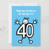 かわいい漫画の男性ブルー40歳の誕生日パーティー 招待状 (裏面)