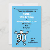 かわいい漫画の男性ブルー90th誕生日パーティー 招待状 (正面)