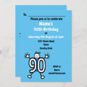 かわいい漫画の男性ブルー90th誕生日パーティー 招待状 (正面/裏面)