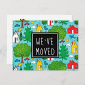 かわいい漫画の町の引っ越しましたの新しい住所移動 案内ポストカード (正面/裏面)