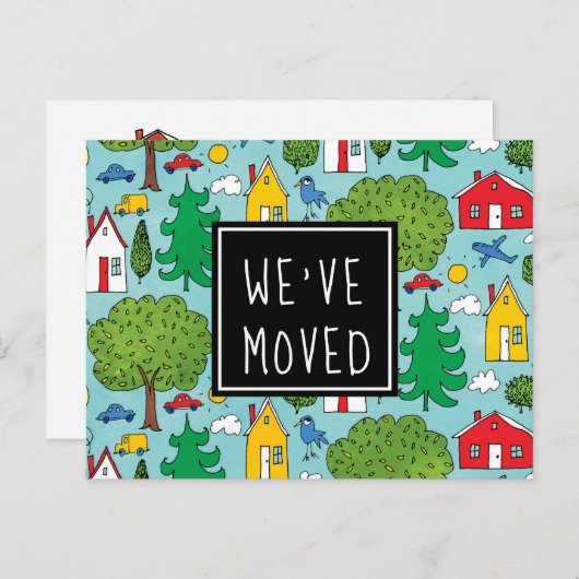 かわいい漫画の町の引っ越しましたの新しい住所移動 案内ポストカード (正面/裏面)