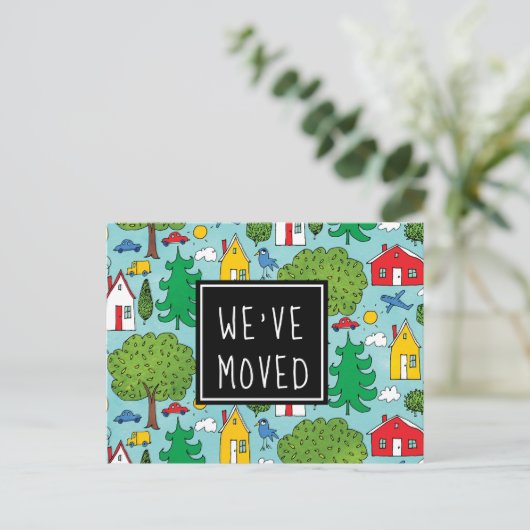 かわいい漫画の町の引っ越しましたの新しい住所移動 案内ポストカード (スタンド正面)