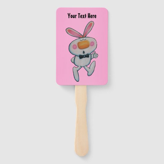 かわいい漫画の白いバニーの親指をサインピンク ハンドファン (裏面)