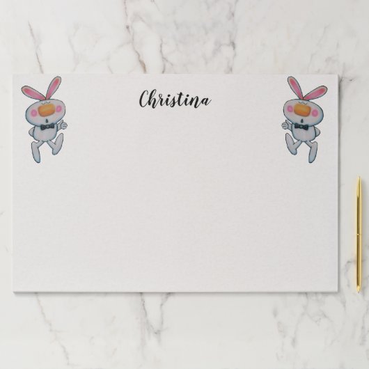 かわいい漫画の白いバンニが親指を上げるシンボルや象徴 ペーパーパッド (インサイチュ)