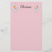 かわいい漫画の白いバンニースピンクチーク 便箋 (正面)