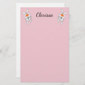 かわいい漫画の白いバンニースピンクチーク 便箋 (正面/裏面)