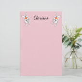 かわいい漫画の白いバンニースピンクチーク 便箋 (スタンド正面)