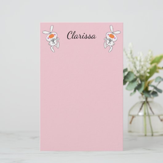 かわいい漫画の白いバンニースピンクチーク 便箋 (スタンド正面)