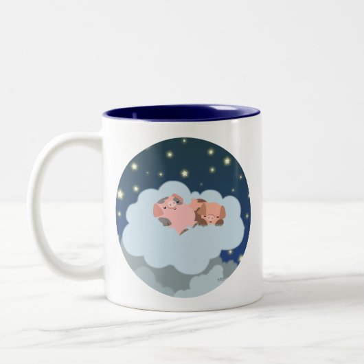 かわいい漫画の眠っている子豚マグカップ ツートーンマグカップ (左)