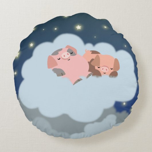 かわいい漫画の眠る子豚の枕の周り ラウンドクッション (裏面)