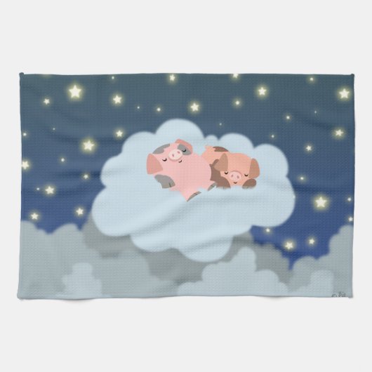 かわいい漫画の眠る子豚キッチンタオル キッチンタオル (横)